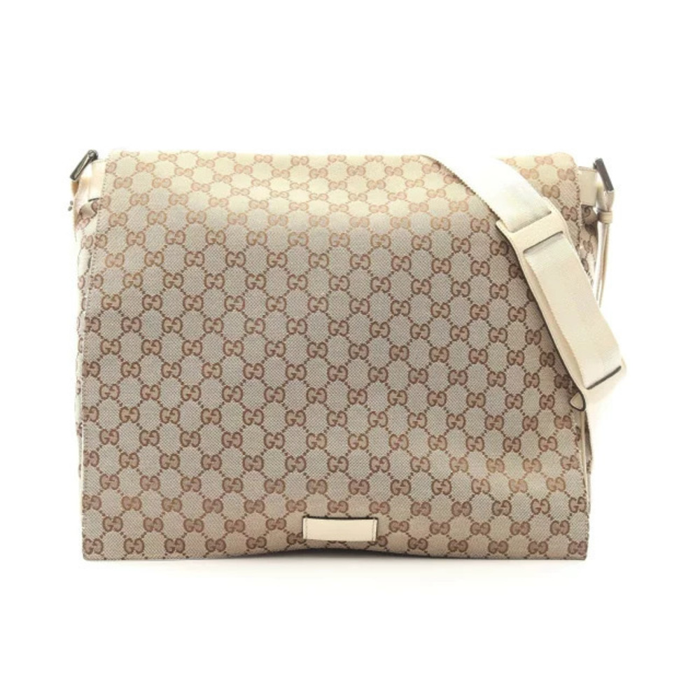 Gucci GG Canvas Shoulder Bag Leather Beige Cream Ivory White